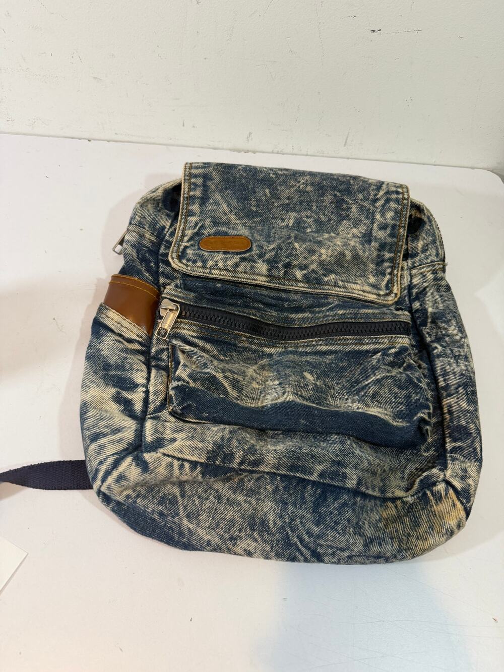 Vintage Class Act Backpack Blue Acid Wash Denim Bag 80s/90s Boho Hippie